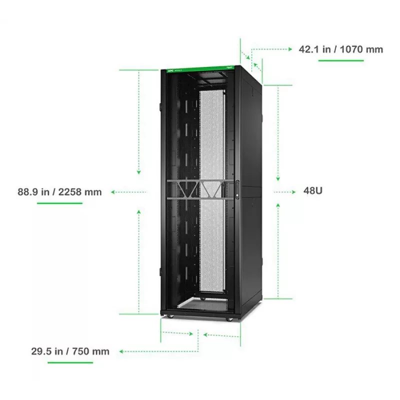 APC NetShelter SX Server Rack Gen 2, 48U, 2258H x 750W x 1070D mm, z bokami, czarny