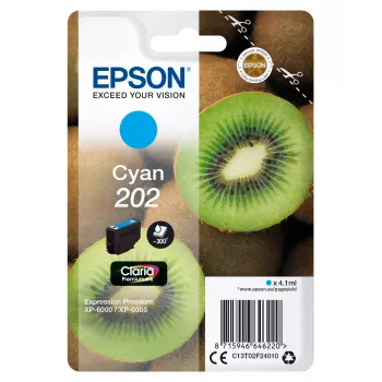Epson Kiwi Singlepack cyjan 202 Claria Premium Ink, Standard Yield, cyjan, 4.1 ml, 1 szt., 300 stron