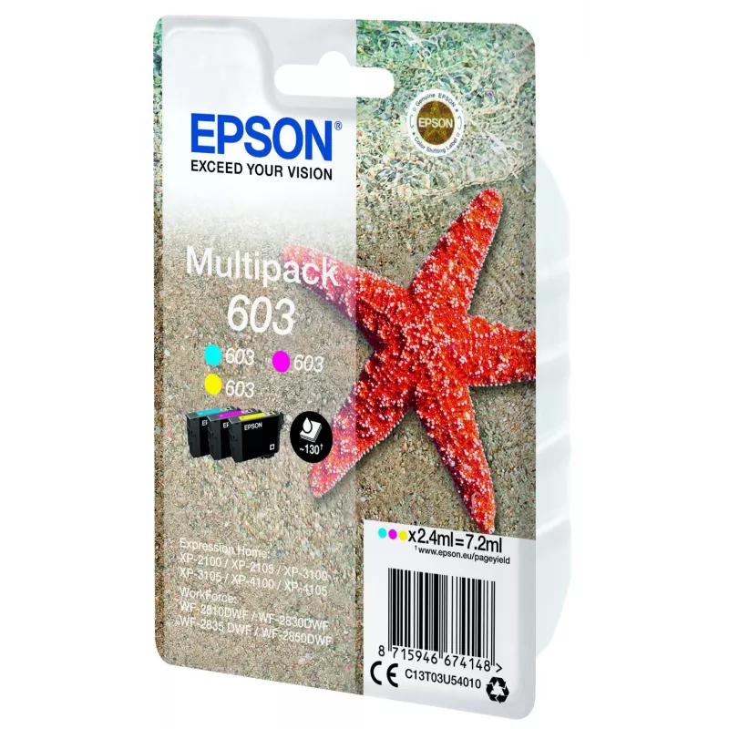 Tusz do drukarki Epson C13T03U54020 — Oryginalny standardowy wydatek, Cyan/Magenta/Yellow, 2,4 ml, 130 stron, 1 szt.