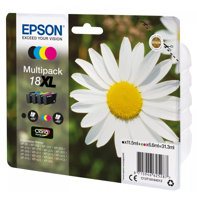 Epson Daisy Multipack 4-kolory 18XL Claria Home tusz, czarny, cyjan, magenta, żółty, 11,5 ml, 6,6 ml, 1 szt., 470 stron, zestaw wielopak