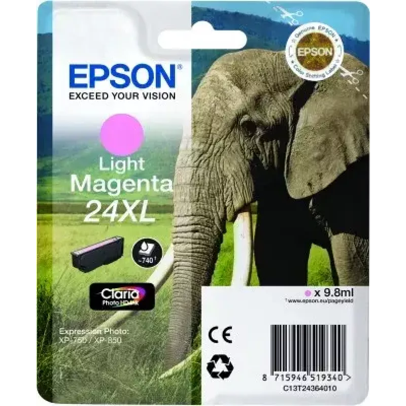 Wkład atramentowy Epson Elephant Singlepack Light magenta 24XL Claria Photo HD (pojedynczy, na bazie pigmentu, jasny magenta)