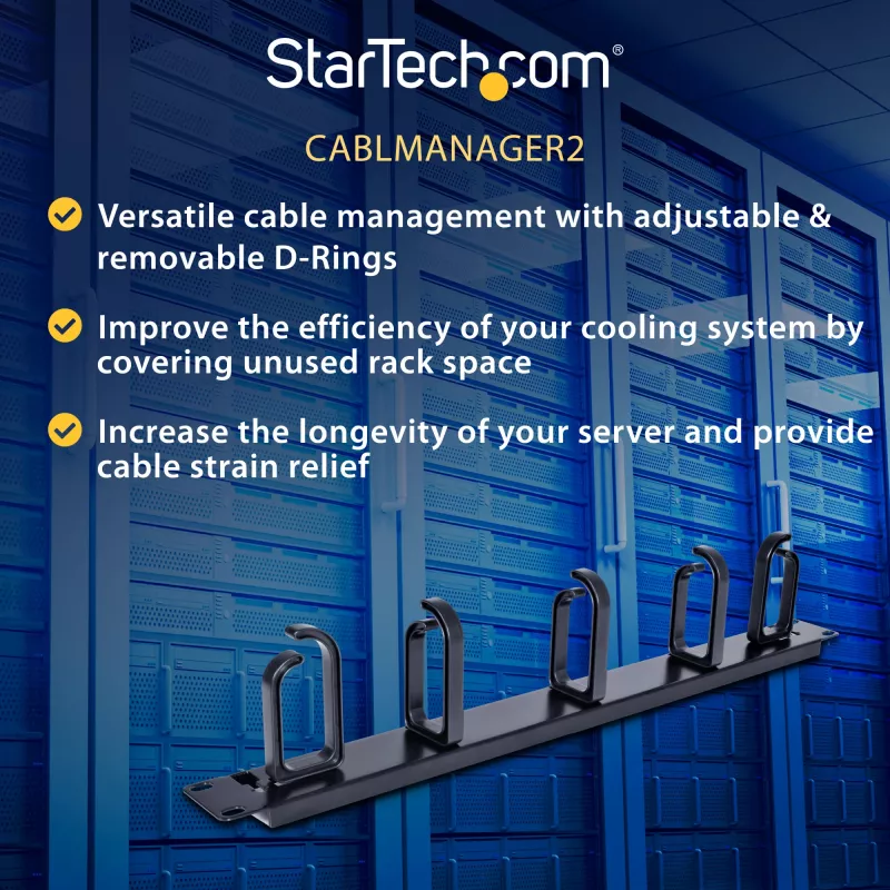 StarTech.com 1U 19-calowy metalowy panel do zarządzania kablami do montażu w szafie rack