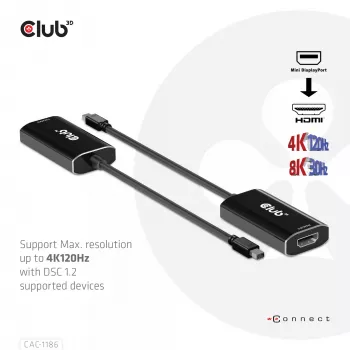 CLUB3D Mini DisplayPort 1.4 na HDMI 4K120Hz z DSC1.2 Aktywny Adapter M/F