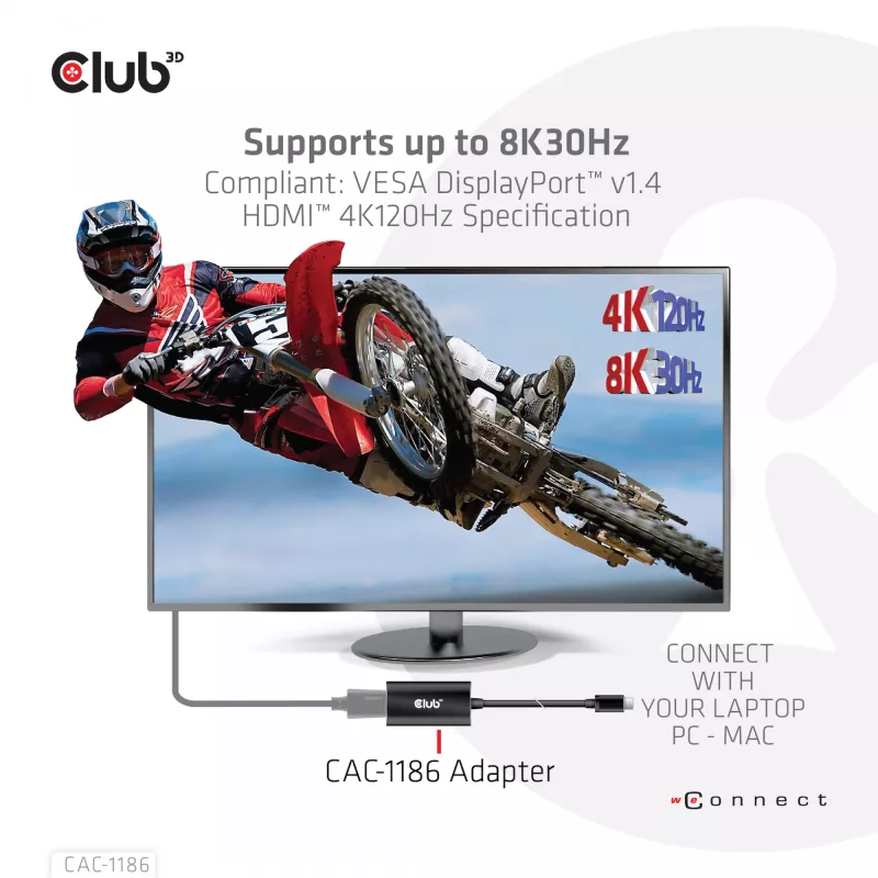 CLUB3D Mini DisplayPort 1.4 na HDMI 4K120Hz z DSC1.2 Aktywny Adapter M/F