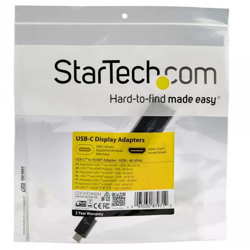 StarTech.com Adapter USB C na HDMI - Wideo 4K 60 Hz, HDR10 - Klucz sprzętowy adaptera USB-C na HDMI 2.0b - USB Type-C DP Alt Mode na monitor/wyświetlacz/telewizor HDMI - Konwerter USB C na HDMI