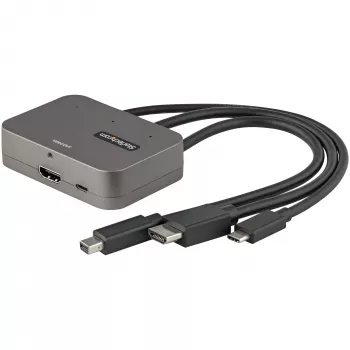 StarTech.com 3-w-1 adapter multiport na HDMI - 4K 60Hz USB-C, HDMI lub Mini DisplayPort na HDMI do sal konferencyjnych - cyfrowy adapter AV do podłączenia monitora/wyświetlacza HDMI