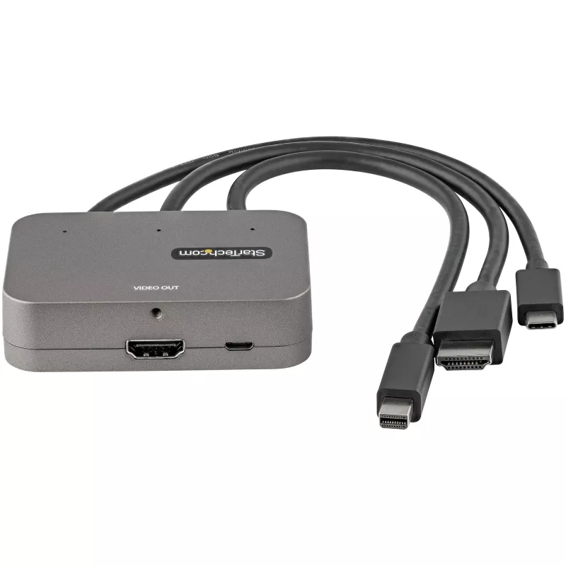 StarTech.com 3-w-1 adapter multiport na HDMI - 4K 60Hz USB-C, HDMI lub Mini DisplayPort na HDMI do sal konferencyjnych - cyfrowy adapter AV do podłączenia monitora/wyświetlacza HDMI