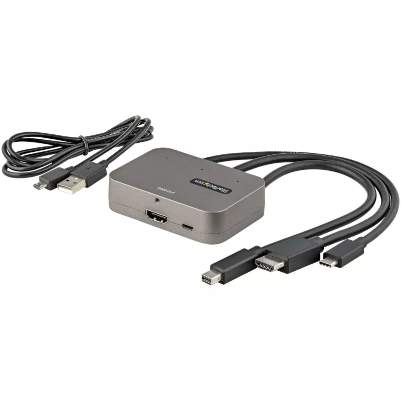 StarTech.com 3-w-1 adapter multiport na HDMI - 4K 60Hz USB-C, HDMI lub Mini DisplayPort na HDMI do sal konferencyjnych - cyfrowy adapter AV do podłączenia monitora/wyświetlacza HDMI