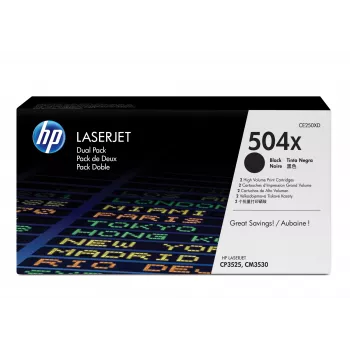 HP 504X 2-szt. opakowanie o wysokiej wydajności Czarny Oryginalne kasety z tonerem LaserJet