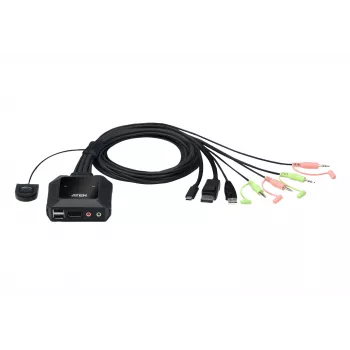 Przełącznik KVM ATEN 2-portowy USB-C DisplayPort Hybrid Cable, 4096 x 2160 pikseli, 4K Ultra HD, 0,74 W, czarny