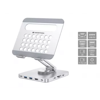 Conceptronic DONN26G, Srebrny, Tablet, Stojak multimedialny, Aluminium, 100 W, MicroSD (TransFlash), SD, SDHC, SDXC