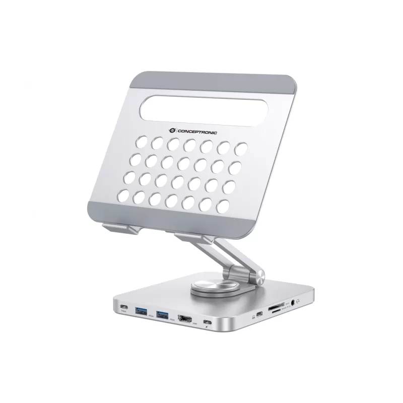 Conceptronic DONN26G, Srebrny, Tablet, Stojak multimedialny, Aluminium, 100 W, MicroSD (TransFlash), SD, SDHC, SDXC