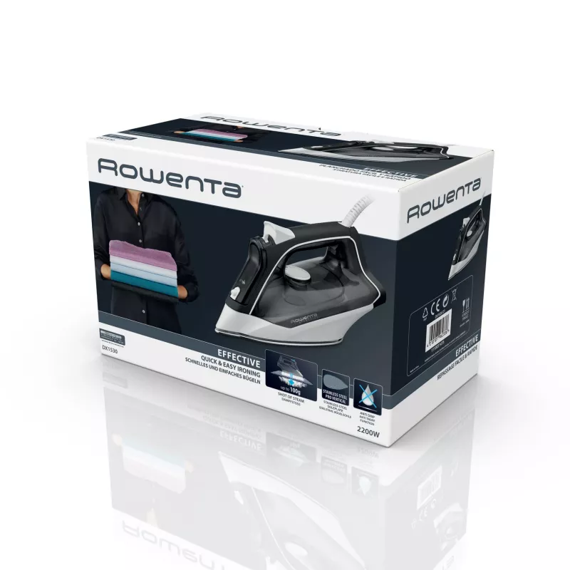 Żelazko parowe Rowenta DX1530 Dry & Steam, stopa ze stali nierdzewnej, 2200 W, czarne