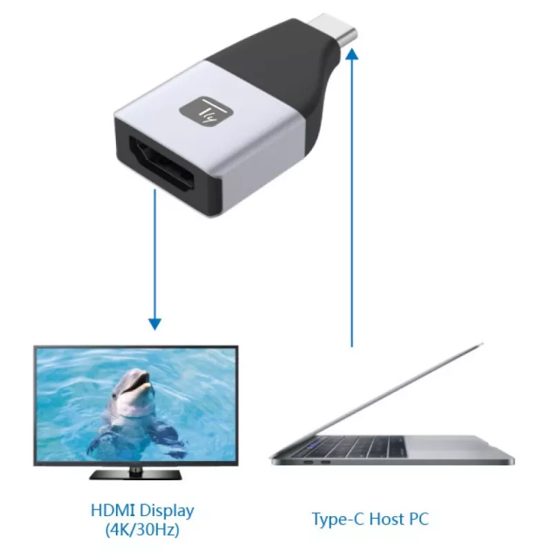 Techly IADAP USBC-HDMI4K Adapter graficzny USB 4096 x 2160 pikseli Czarny, Srebrny