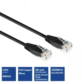 ACT czarny, 1 metr, kabel krosowy U/UTP CAT6 ze złączami RJ45