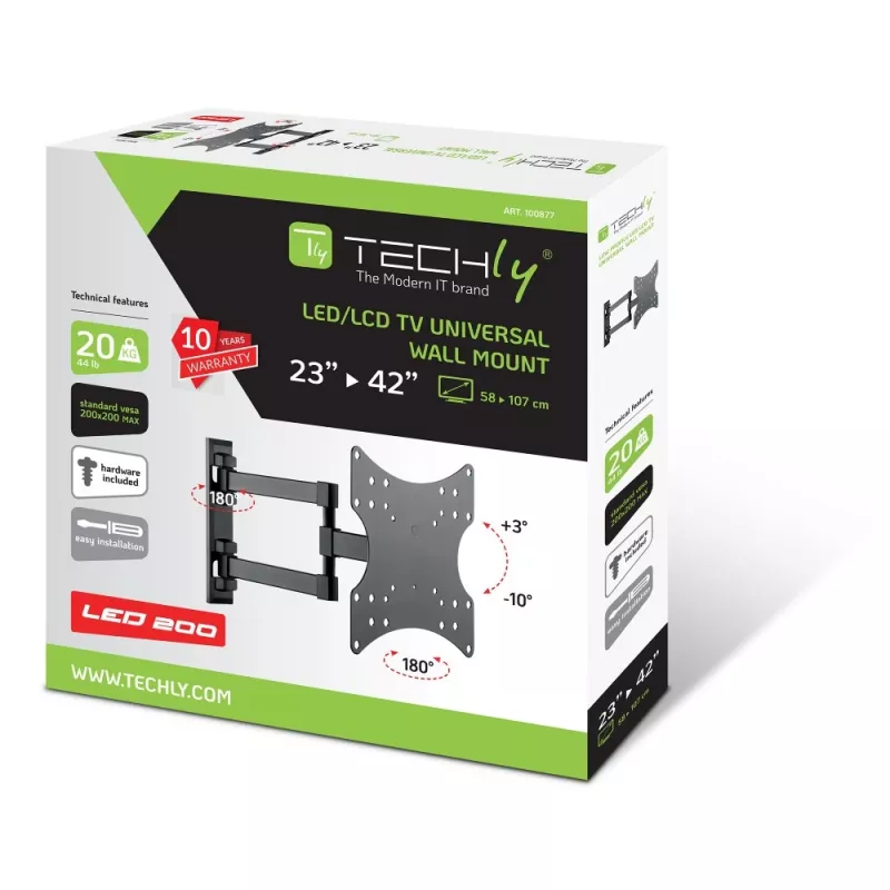 Techly Uchwyt ścienny do TV LCD LED 23-42 cale 3 przeguby uchylny czarny