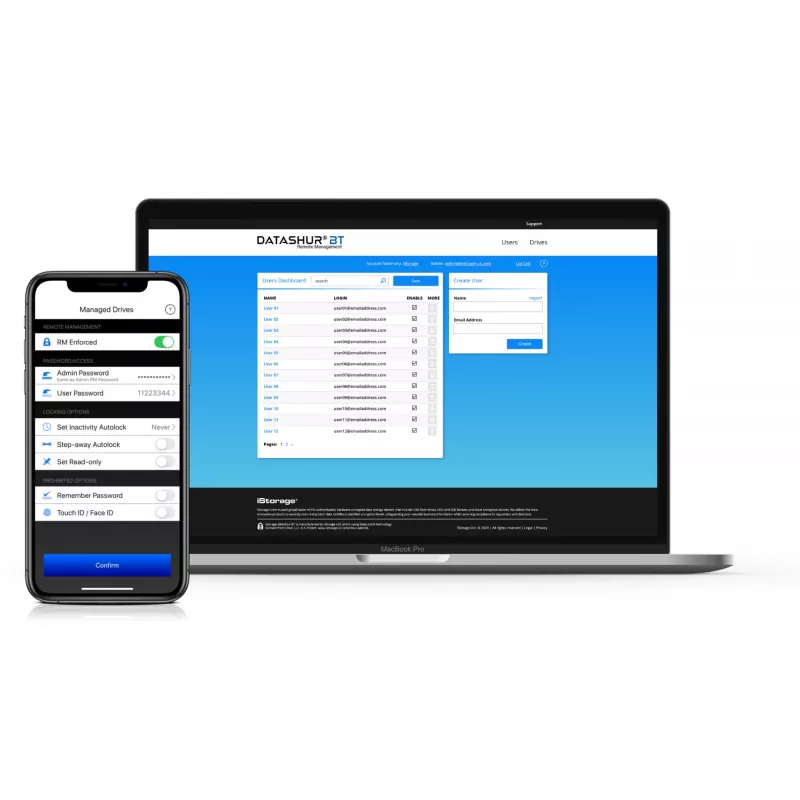 iStorage datAshur BT 64 GB | Zaszyfrowany bezpieczny pendrive | Odblokowywanie przez smartfon za pomocą Bluetooth | Certyfikat FIPS 140-2 Poziom 3 | Gotowy do zdalnego zarządzania