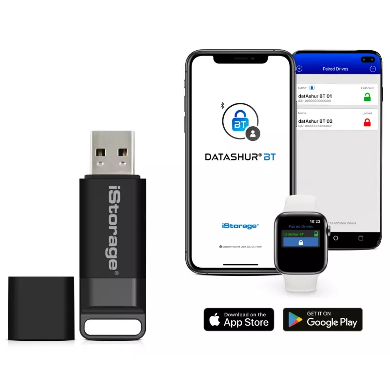 iStorage datAshur BT 64 GB | Zaszyfrowany bezpieczny pendrive | Odblokowywanie przez smartfon za pomocą Bluetooth | Certyfikat FIPS 140-2 Poziom 3 | Gotowy do zdalnego zarządzania