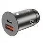 Techly Mini ładowarka samochodowa USB-A i USB-C Quick Charge 3.0 38W w czarnym metalu