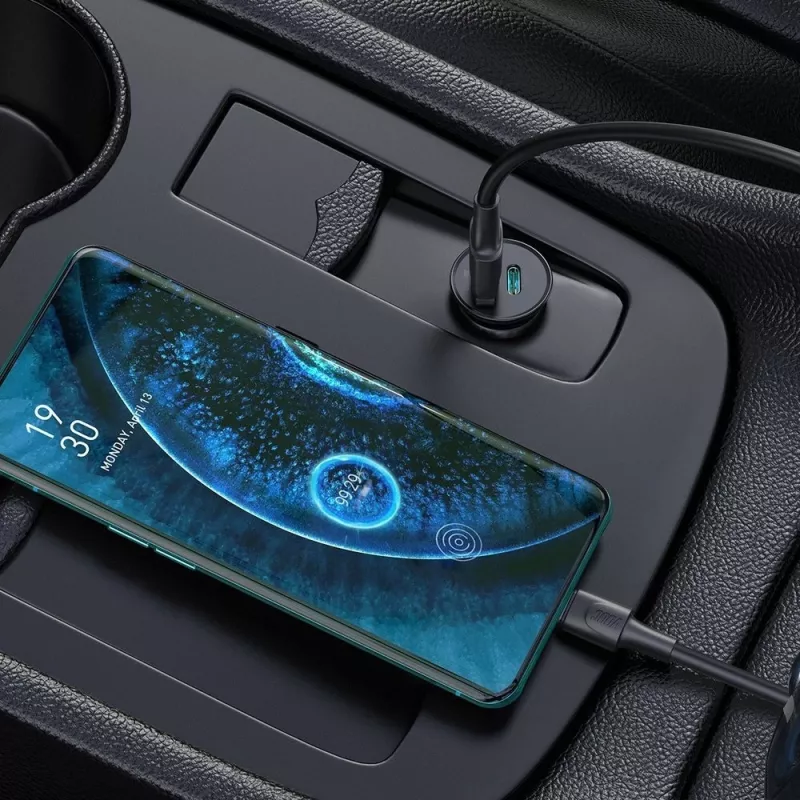 Techly Mini ładowarka samochodowa USB-A i USB-C Quick Charge 3.0 38W w czarnym metalu