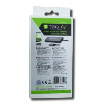 Techly IUSB32C-HUB4HPD stacja dokująca/replikator portów do laptopa Przewodowa USB 3.2 Gen 2 (3.1 Gen 2) Typ-C Szary