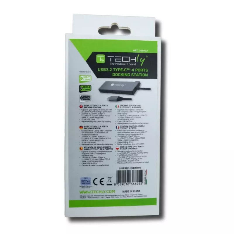 Techly IUSB32C-HUB4HPD stacja dokująca/replikator portów do laptopa Przewodowa USB 3.2 Gen 2 (3.1 Gen 2) Typ-C Szary