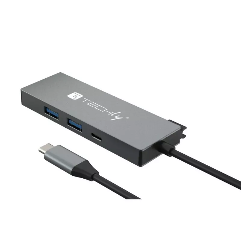 Techly IUSB32C-HUB4HPD stacja dokująca/replikator portów do laptopa Przewodowa USB 3.2 Gen 2 (3.1 Gen 2) Typ-C Szary