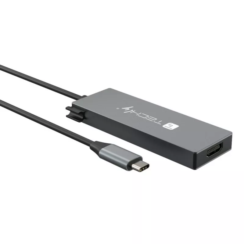 Techly IUSB32C-HUB4HPD stacja dokująca/replikator portów do laptopa Przewodowa USB 3.2 Gen 2 (3.1 Gen 2) Typ-C Szary