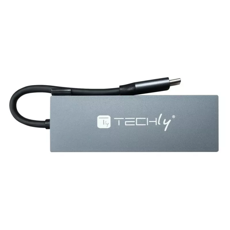Techly IUSB32C-HUB4HPD stacja dokująca/replikator portów do laptopa Przewodowa USB 3.2 Gen 2 (3.1 Gen 2) Typ-C Szary
