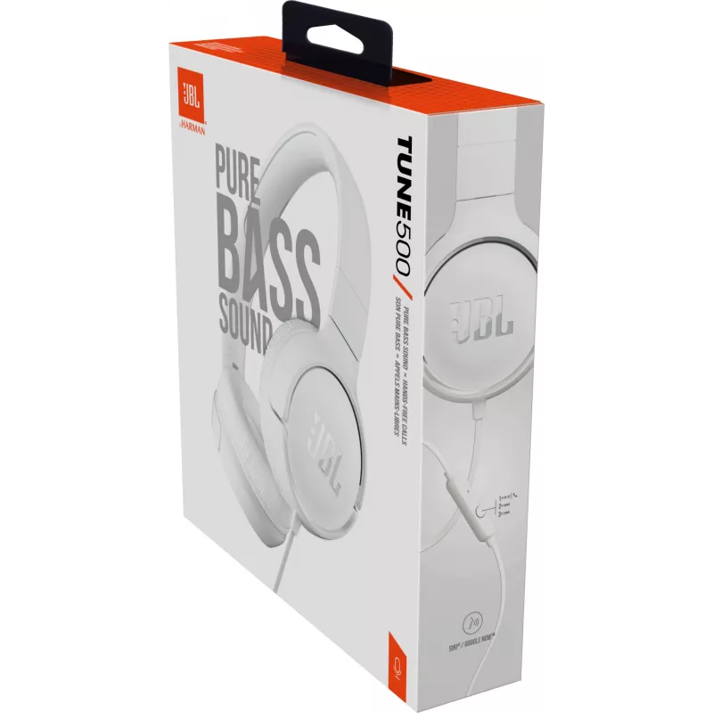 JBL Tune 500 BIAŁY, Przewodowe, 20 - 20000 Hz, Muzyka, 148 g, Słuchawki, Biały