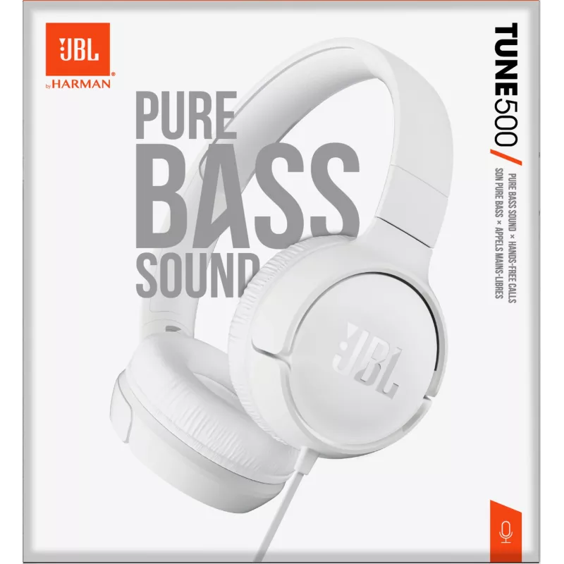JBL Tune 500 BIAŁY, Przewodowe, 20 - 20000 Hz, Muzyka, 148 g, Słuchawki, Biały
