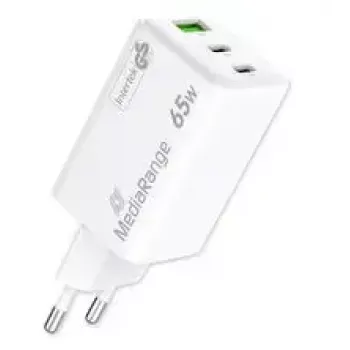 Ładowarka do urządzeń mobilnych MediaRange MRMA116-2 — Szybka ładowarka sieciowa AC, wejście 100–240 V, wyjście do 20 V, 2× USB-C, biała