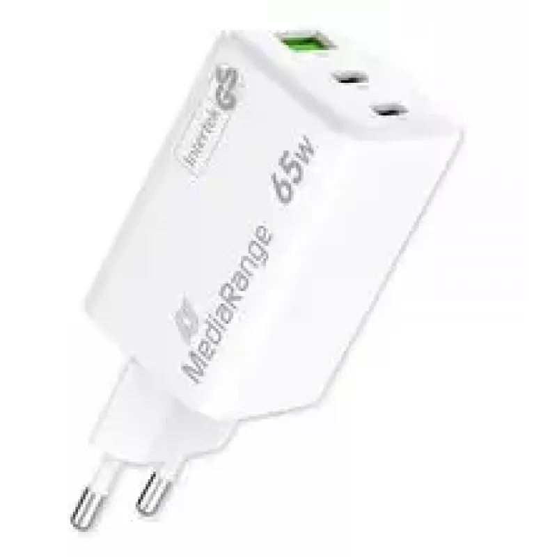 Ładowarka do urządzeń mobilnych MediaRange MRMA116-2 — Szybka ładowarka sieciowa AC, wejście 100–240 V, wyjście do 20 V, 2× USB-C, biała