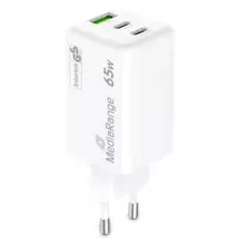 Ładowarka do urządzeń mobilnych MediaRange MRMA116-2 — Szybka ładowarka sieciowa AC, wejście 100–240 V, wyjście do 20 V, 2× USB-C, biała