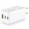 Ładowarka do urządzeń mobilnych MediaRange MRMA123 — Szybka ładowarka sieciowa AC do laptopa, smartfona, tabletu, 100–240 V, 2× USB-C, maks. 20 V, biała