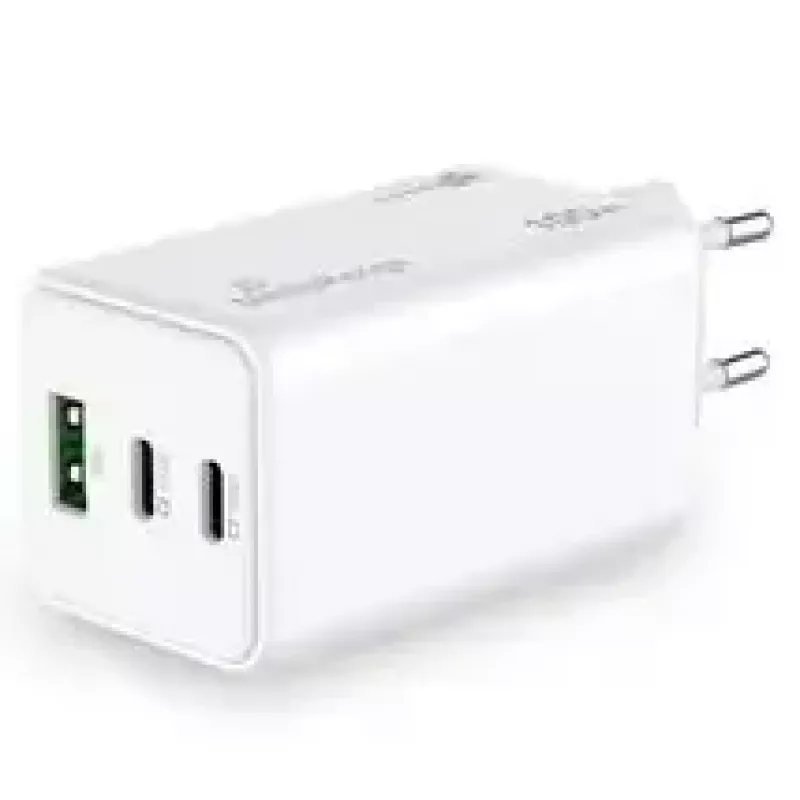 Ładowarka do urządzeń mobilnych MediaRange MRMA123 — Szybka ładowarka sieciowa AC do laptopa, smartfona, tabletu, 100–240 V, 2× USB-C, maks. 20 V, biała