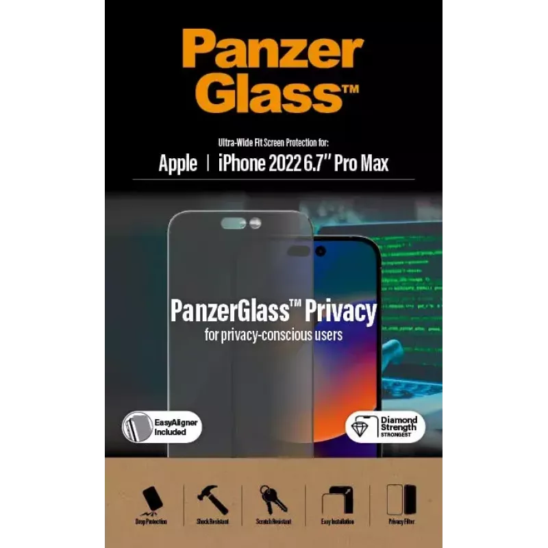 PanzerGlass ® Privacy Screen Protector iPhone 14 Pro Max | Ultra-Wide Fit z EasyAligner