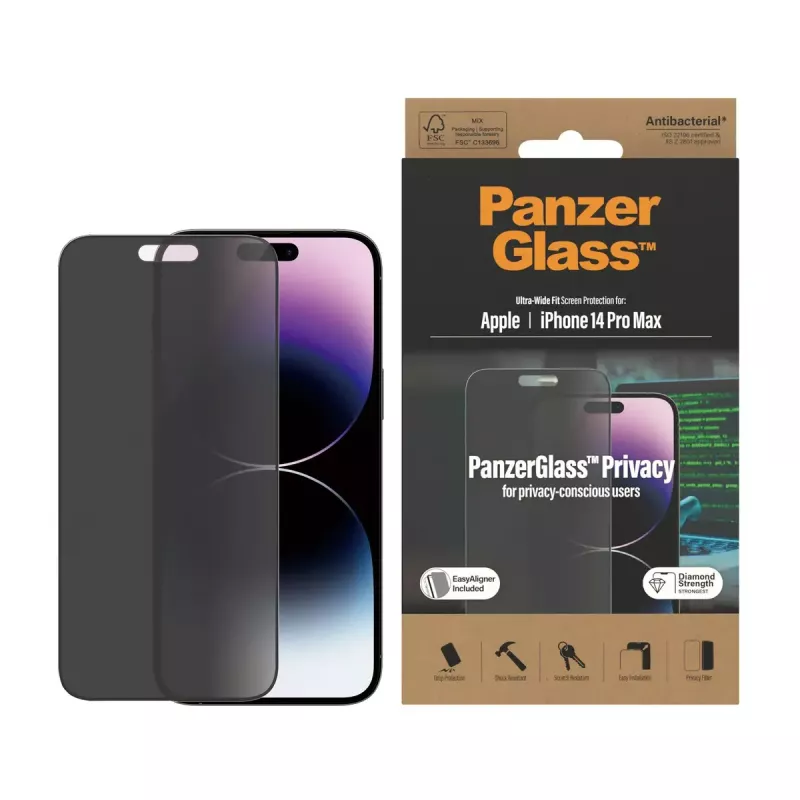 PanzerGlass ® Privacy Screen Protector iPhone 14 Pro Max | Ultra-Wide Fit z EasyAligner