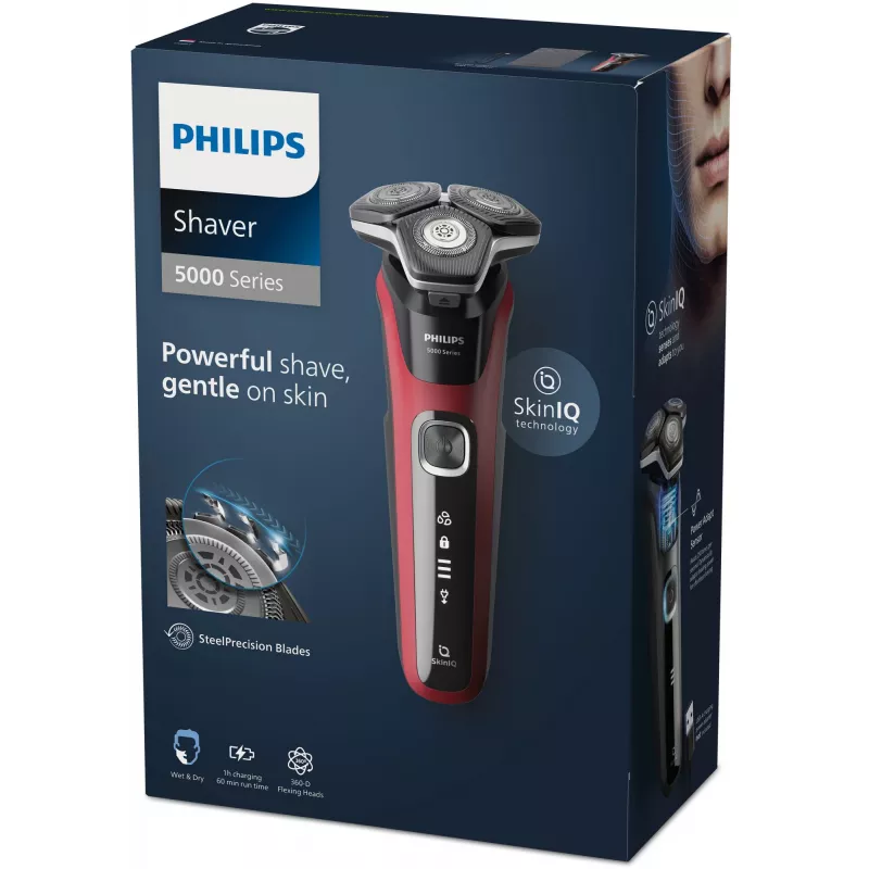 Golarka rotacyjna Philips Series 5000 S5883/10 — 3-głowicowa, na mokro i sucho, 60 min pracy, wyświetlacz LED, ładowanie USB