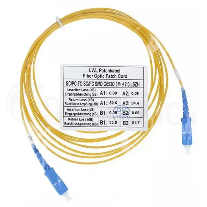 Kabel światłowodowy BlueOptics SFP2222BU50MK SC G.657.A1 50 m Żółty