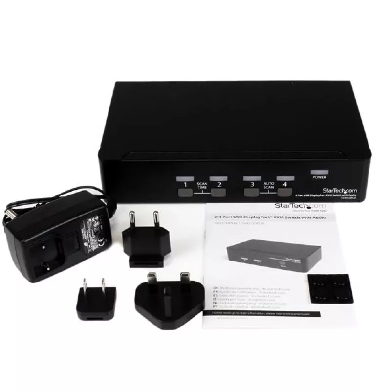 Przełącznik KVM StarTech.com 4-portowy USB DisplayPort z audio, 3840 x 2400 pikseli, czarny