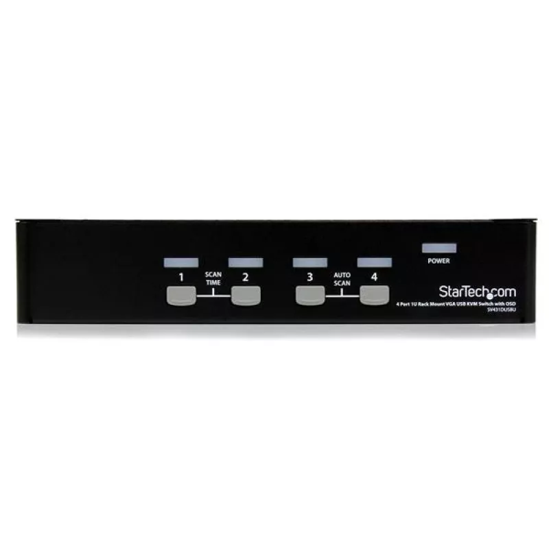 StarTech.com 4-portowy przełącznik KVM USB do montażu w szafie rack 1U z OSD, 1920 x 1440 pikseli, montaż w szafie rack, 5,4 W, 1U, czarny