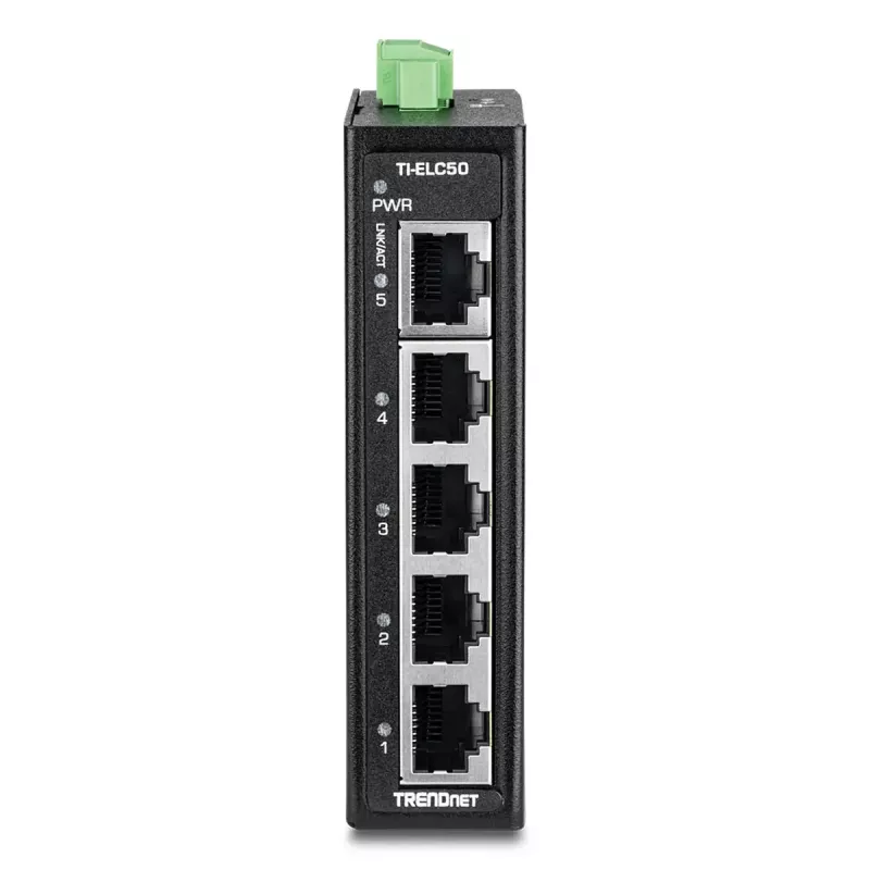 Przełącznik sieciowy TRENDnet TI-ELC50 Niezarządzalny 5-portowy Fast Ethernet (10/100), 9.6–60V, montaż na ścianie/szynie DIN