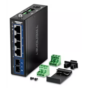Niezarządzalny przełącznik Gigabit Ethernet TRENDnet TI-G51SC, 4x RJ-45 10/100/1000, przepustowość 10 Gbit/s, 2000 MAC, 9–60 V, montaż naścienny