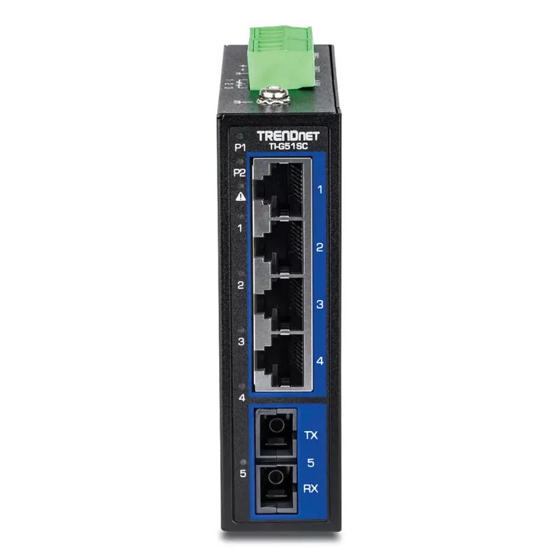 Niezarządzalny przełącznik Gigabit Ethernet TRENDnet TI-G51SC, 4x RJ-45 10/100/1000, przepustowość 10 Gbit/s, 2000 MAC, 9–60 V, montaż naścienny