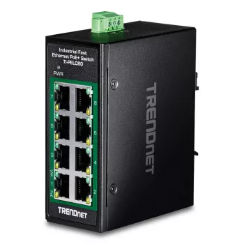Niezarządzalny przełącznik Fast Ethernet PoE TRENDnet TI-PELC80 — 8x 10/100 Mbps RJ-45, IEEE 802.3af/at, 48–56 V DC, montaż naścienny