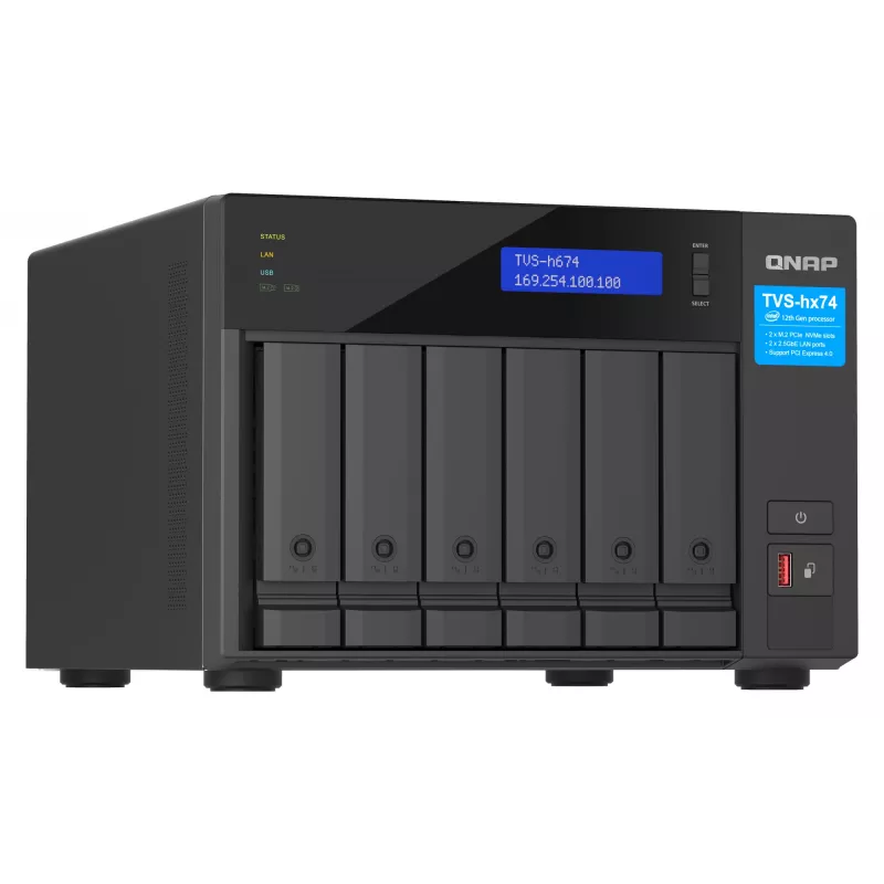 QNAP TVS-h674 NAS Tower Intel® Core™ i3 i3-12100 16 GB DDR4 0 TB QuTS hero Czarny