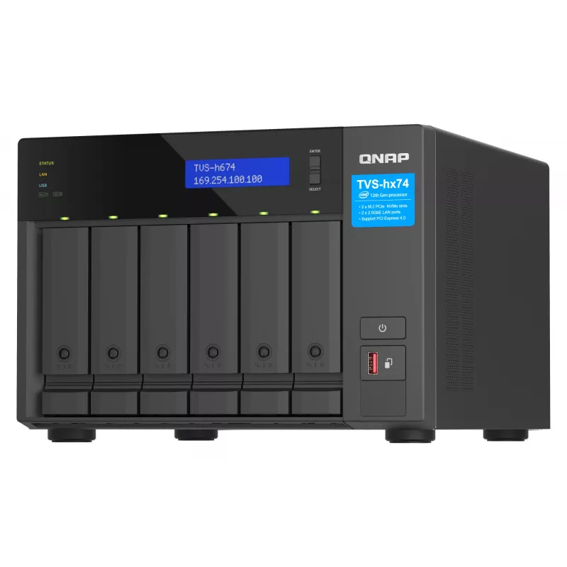 QNAP TVS-h674 NAS Tower Intel® Core™ i3 i3-12100 16 GB DDR4 0 TB QuTS hero Czarny