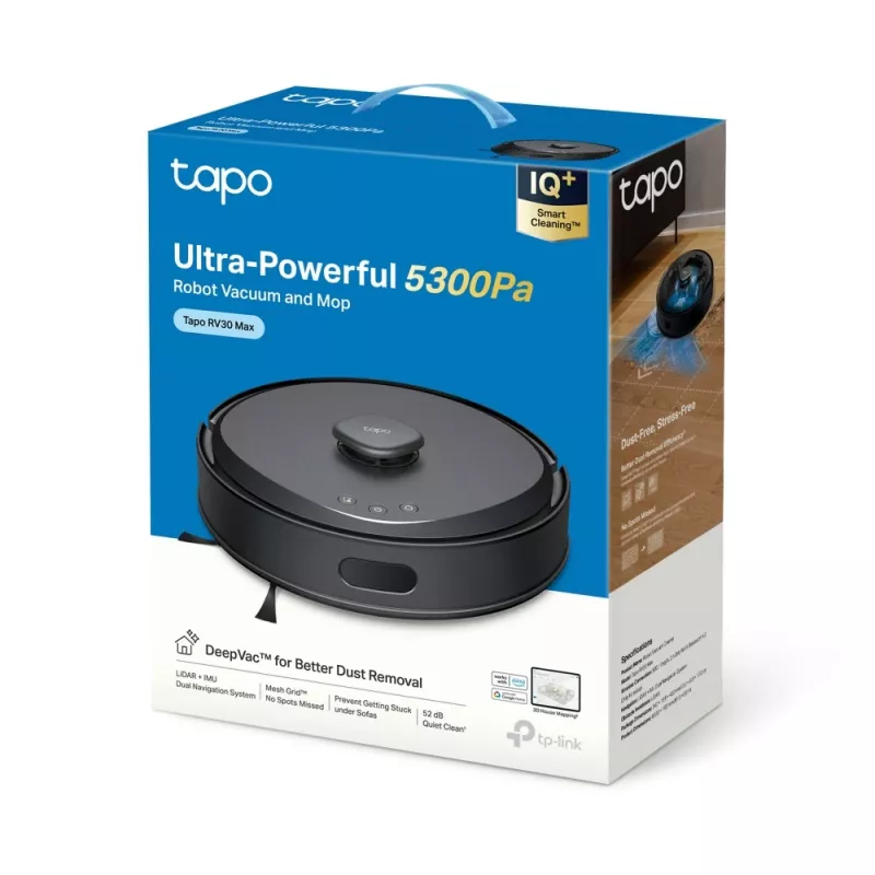 Odkurzacz robot TP-Link Tapo, bezworkowy, czarny, okrągły, ładowanie, 55 dB, 0.3 L