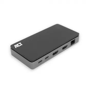 Stacja dokująca ACT USB-C 4K MST do 2 monitorów HDMI, Ethernet, USB-C, 3x USB-A, PD pass-through i odłączany kabel połączeniowy o długości 1 metra